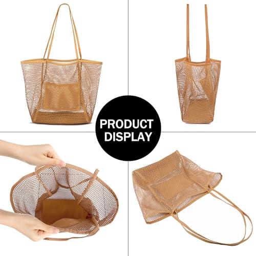 VOROLO Mesh Tote Beach Bag,Women Fairycore Hobo Bag,Shoulder Bag,Soft Summer Casual Crochet Bags 5