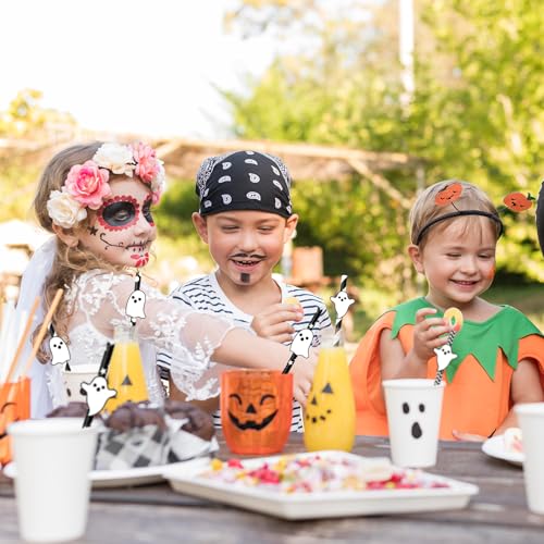 Whaline 60 sets pitillos halloween papel negro y blanco miniatura 6