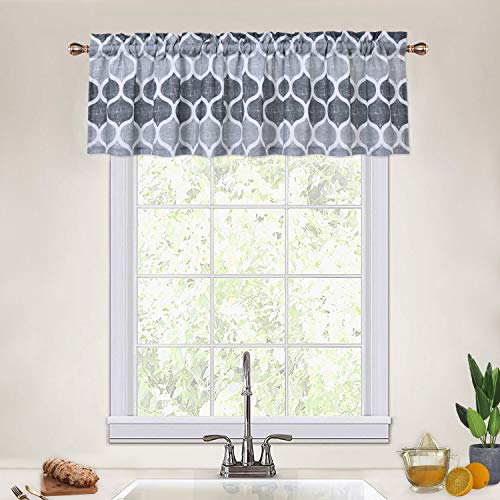 Caromio Valances For Kitchen, Geometric Moroccan Printed Short Kitchen Curtain Valances For Windows Cafe Bathroom Window Curtains, Grey #TOP9