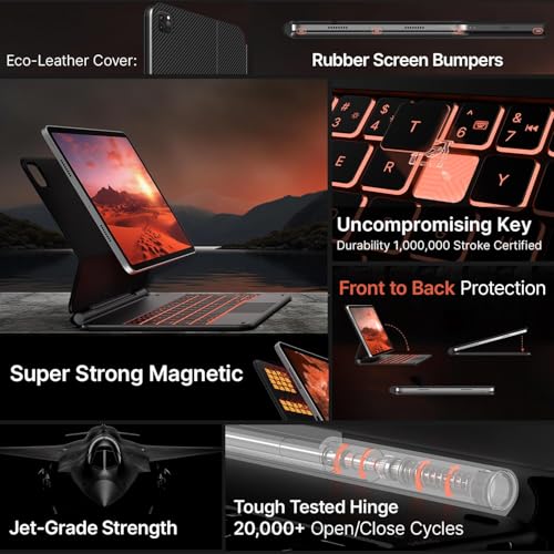 Image of typecase Edge Keyboard for iPad Air 11 (M3 /M2), Air 5th /4th & Pro 11 (4th /3rd /2nd /1st), 11-Colors Backlit, Magic Floating Cantilever, Precision Multi-Touch Trackpad-Blk'25 (Not fit A16 /10th / 11-M4)