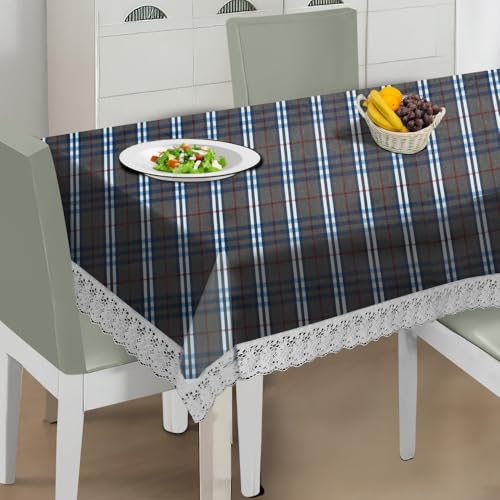 Image of The Furnishing Tree Waterproof PVC Rectangle Shaped 4 Seater Table Cover WxL 54x78 inches Checkered Pattern Black White with White Border lace