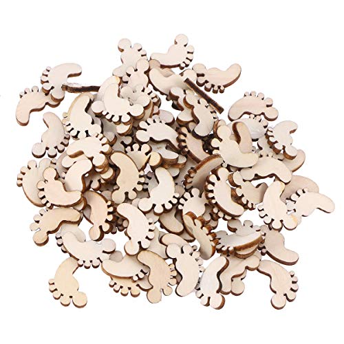 Amosfun 100PCS Foot Shape Wooden Pieces Wooden Cutouts DIY Art Craft Embellishments Ornaments