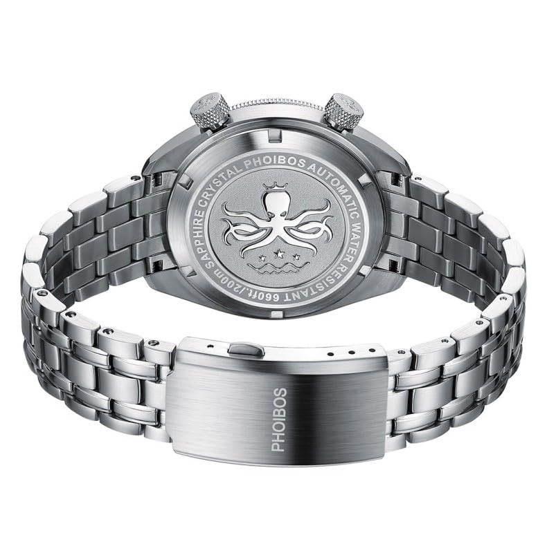 Generico Phoibos EAGLE RAY 200M stalowy automatyczny biały Sunray Data Diver Zegarek męski