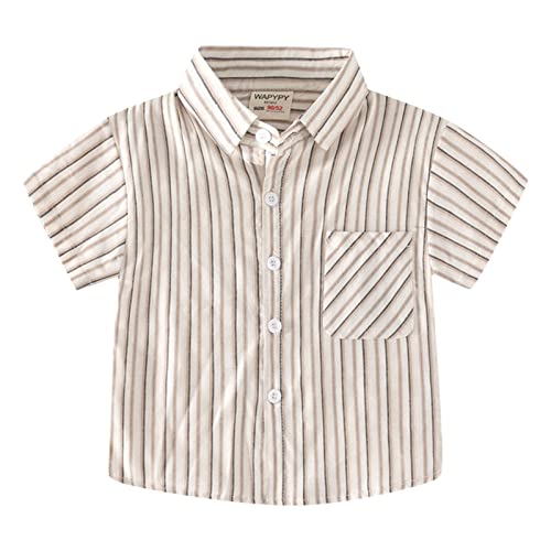 Toddler Boys Striped Short Sleeve Shirt Kids Cotton Button Down Shirts Top Summer Casual Lapel Tee (Coffee, 2-3 Years)