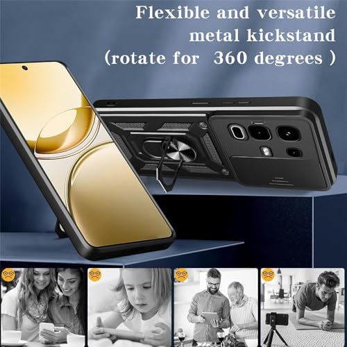 Image of Heavy Duty Back Case Cover for Infinix Note 50s 5G, Shockproof Infinix Note 50s Back Cover, Ring Case with Kickstand and Camera Protection Shutter - Black