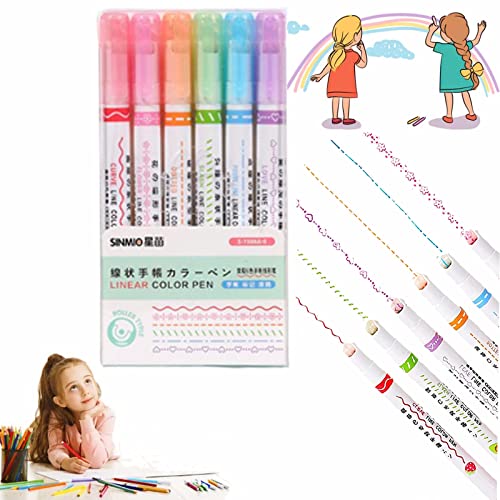 Rotuladores Doble Linea TracywoLL BolíGrafos De Colores Lineales Smilevol,【Nuevo】 BolíGrafos De Doble Punta Smilevol con 6 Formas De Curva...