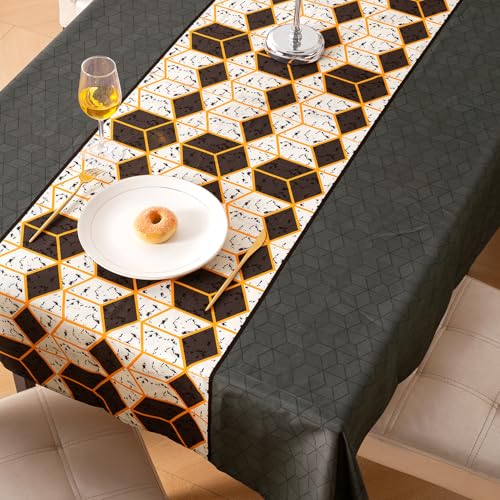 Image of HOKIPO Modern Grace Table Cloth for 4 Seater, 55x71 in, Amber Hive