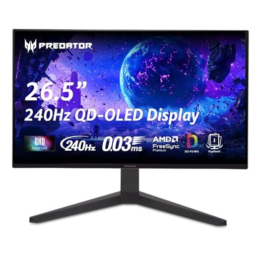 acer Predator Gaming Monitor | 26.5" WQHD 2560 x 1440 OLED | AMD FreeSync Premium | 240Hz | 0.03ms | Tilt, Height Adjustment, Pivot & Swivel | DCI-P3 99% | 2 x DP 1.4 & 2 x HDMI 2.1 | X27U W1bmiipprx