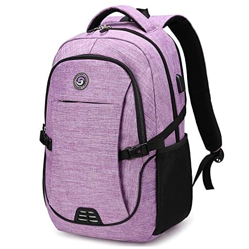 SOLDIERKNIFE Durable Waterproof Anti Theft Laptop Backpack Travel Backpacks Bookbag with usb Charging Port for Women & Men School College Students Backpack Fits 15.6 Inch Laptop Purple