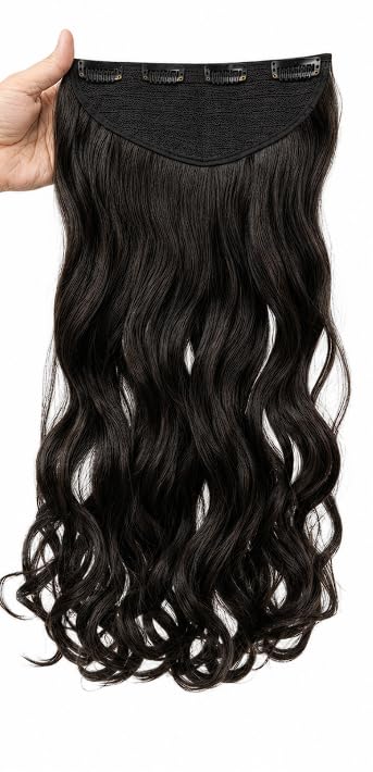 Image of ZAYA Curly Hair Extension for Women & Girls | 5 Clip Synthetic Wavy Hair 22 Inch | Natural Black Wig | Bridal & Party Use (350 G)