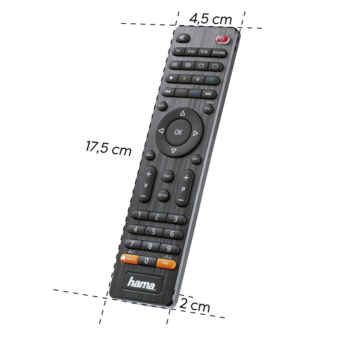 Hama uniwersalny pilot do TV 4w1 (podczerwień, do TV, soundbara, odtwarzaczacza Blu-Ray, dekodera, do maks. czterech urządzeń, przycisk Smart, zasięg 10 m, w zestawie 2x bateria AAA)