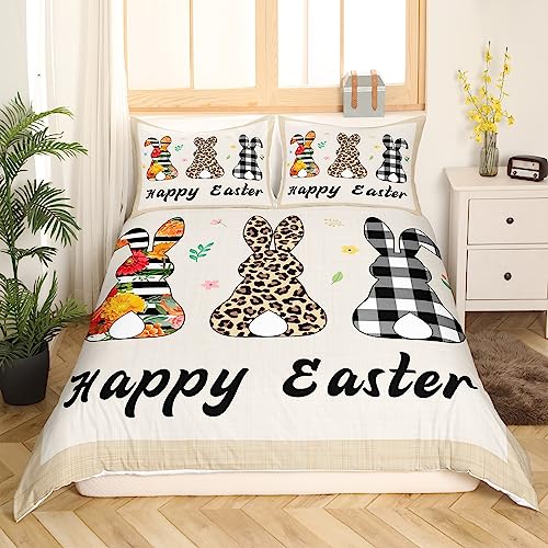 Parure de lit Pâques super king size avec housse de couette lapin et 2 taies d'oreiller - 4