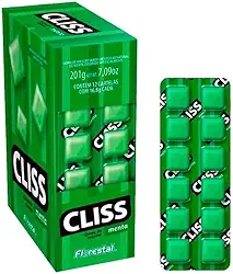 Chiclete Cliss Menta – 12 Cartelas com 12 Unidades Cada | Total 144 Chicletes | Sabor Refrescante para Revenda, Lembrancinhas e Brindes