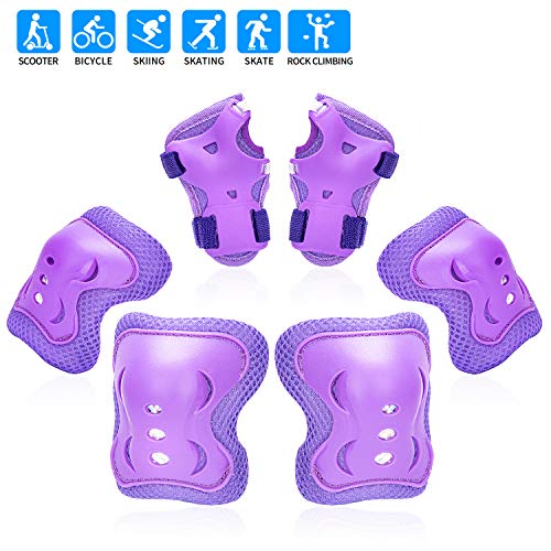RUNDONG - Genouillères, coudières, poignets - Équipement de protection pour patins à roulettes, vélos, skateboards, rollers, scooters, équitation et sports de plein air, Enfant Fille, violet, s