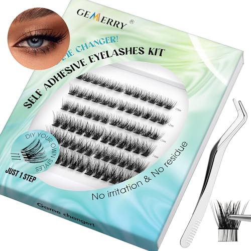 DIY Lash Extension Kit 72PCS Självhäftande ögonfransar Återanvändbara individuella fransar Kit 10-16mm D Curl Ögonfransar med lim lim Inget lim behövs Ögonfranskluster Kit från GEMERRY(A06-Kit)