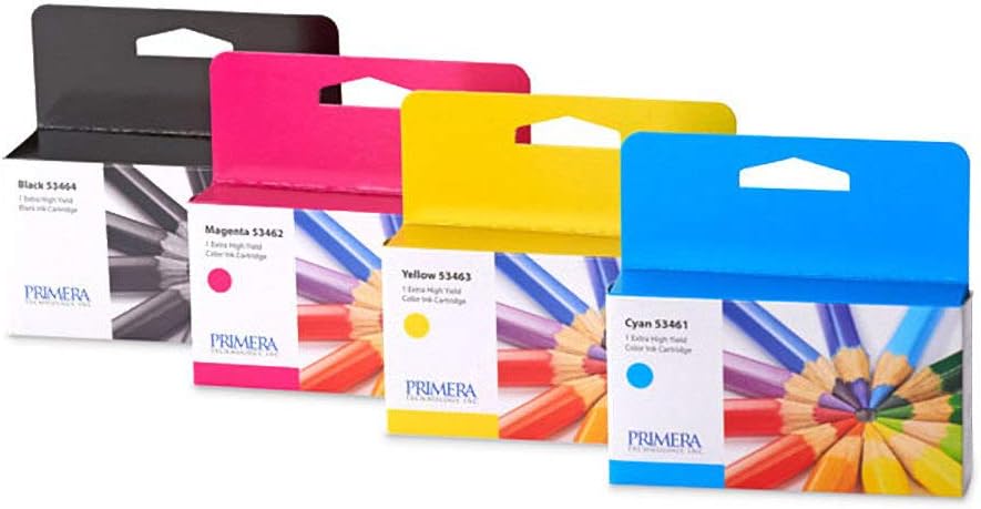 Primera 53465 High Yield Cyan Magenta Yellow Ink Cartridge 4-Pack for LX1000, LX2000 Color Label Printers