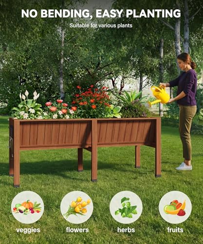 72x26x30 Inch Raised Garden Bed With Leg For Outdoor Growing Vegetables and Herbs, 6X2X2.5 Ft Elevated Wood Planter Box Stand With Hooks for Backyard, Patio, Balcony w/Non-Woven Liner, 13.7In Depth