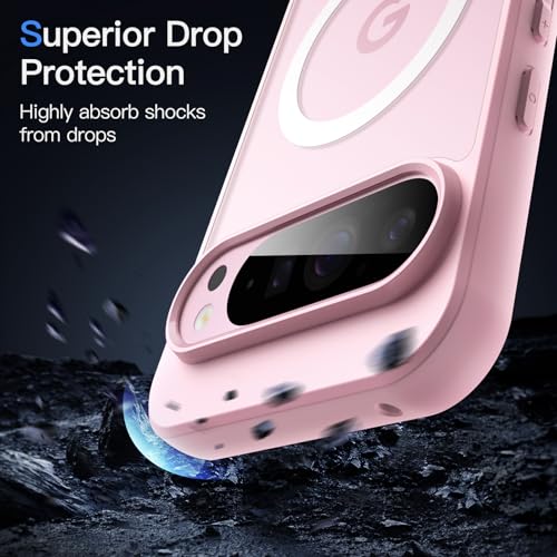 Image of JETech Magnetic Cover Case for Google Pixel 9 /9 Pro 2024, Compatible with MagSafe, Translucent Matte Back Shockproof Phone Cover (Quartz Rose)