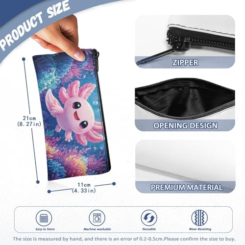 Image of Pink Axolotl Pencil Case for Kids Underwater Pen Holder with Sturdy Zipper Wear Resistant Pencil Box for Preschool Stationery Pouch for Little Girls