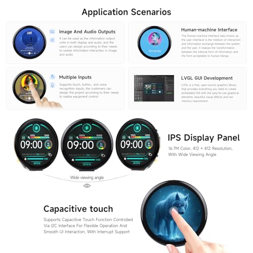 Image of Waveshare ESP32-S3 1.46inch Round Display Development Board, 412x412, Supports Wi-Fi & BLT, Accelerometer and Gyroscope Sensor, Onboard Speaker and Microphone, with Protective Cover Glass