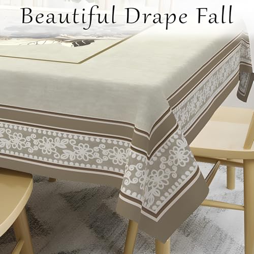 Image of Cloth Fusion Velvet Floral Dining Table Cover Cloth 6 Seater with Stunning Gold Foil Design for Home Decor (60x90 Inch, Beige)