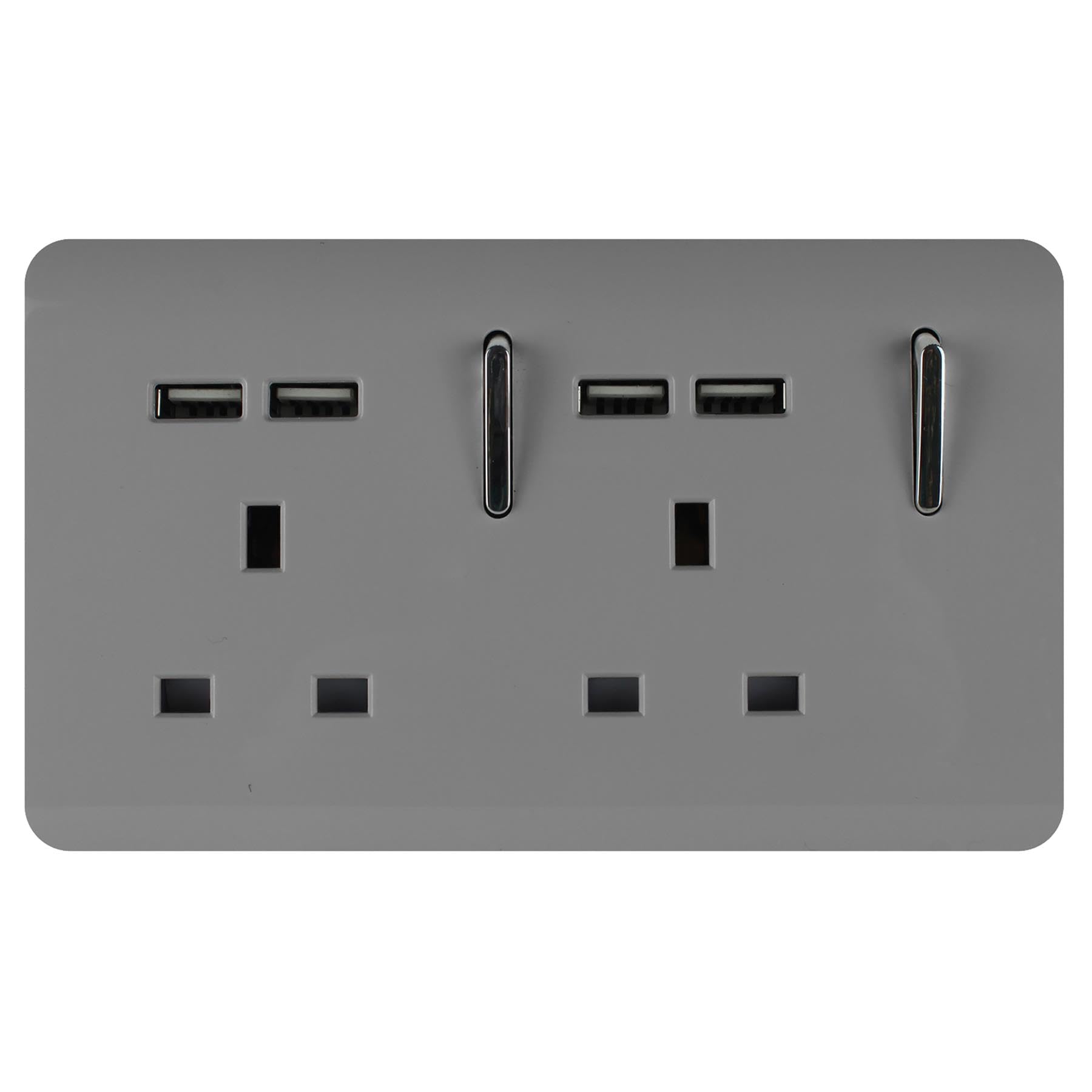 Trendi Switch 2 Gang 4 Port USB Plug Socket - Light Grey