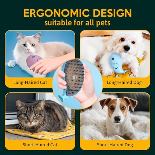 Image of Cat Steam Brush for Shedding Pets 3 in 1 Function, Spritz Defur Comb for Kittens, Steamy Hair Rake for Long-Haired Dogs, Steamer Brush for Massage, Grooming and Removing Loose Hair