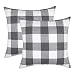 4TH Emotion Set of 2 Farmhouse Buffalo Check Plaid Throw Pillow Covers Cushion Case Cotton Polyester for Sofa Grey and White, 18 x 18 Inches