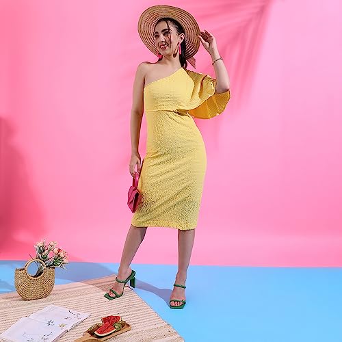 Image of PINACOLADA Women's Solid Dress for Casual Wear | Regular Sleeve | Quality Stretchable Fabric | Dress Crafted with Enhanced Stretch and Comfort Fit for Everyday Wear