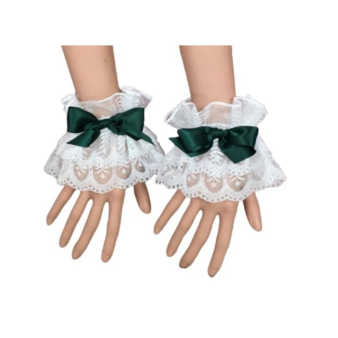COSDREAMER women gloves Ruffle Cuffs Steampunk Wrist Cuff Bracelet (01-green)
