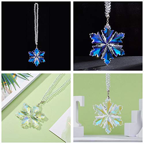Image of Crystal Snowflake Car Rear View Mirror Pendant Xmas Car Hanging Ornament Car Charm, Colorful