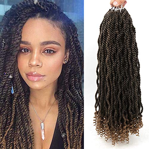 6 Packs Senegalese spring twists Crochet Braids 20 Inch Box Braids Crochet Hair Pre Looped Ombre Hair Extensions Curly End Synthetic Braiding Hair for Women (108Strands/Lot,T27)