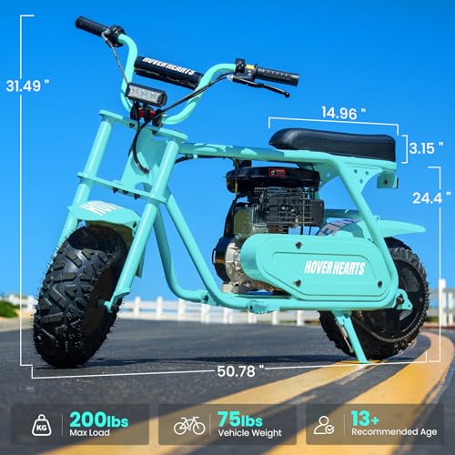 Image of Mini Dirt Bike, 99 CC Gas Powered Mini Bike 4 Stroke Pit Bikes with Led, Off Road Mini Bikes for Kids and Adult, Dirtbike Motorcycle Max Load 200 Lbs, Speed 34.5 KM /H, Easy Pull Start (Teal)
