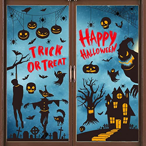 Decoration Halloween Autocollant Fenêtre Deco Lot de 9 feuilles d'autocollants pour fenêtre d'Halloween réutilisables Motif chauve-souris Pour enfants Décoration d'Halloween Cover