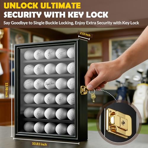 Image of JupDec Golf Ball Display Case Frame for 30 Balls, Dustproof Solid Wood Holder Box with Unobstructed Clear View, Velvet Lined Cabinet with Removable Shelves, Ideal Gift for Golf Fans