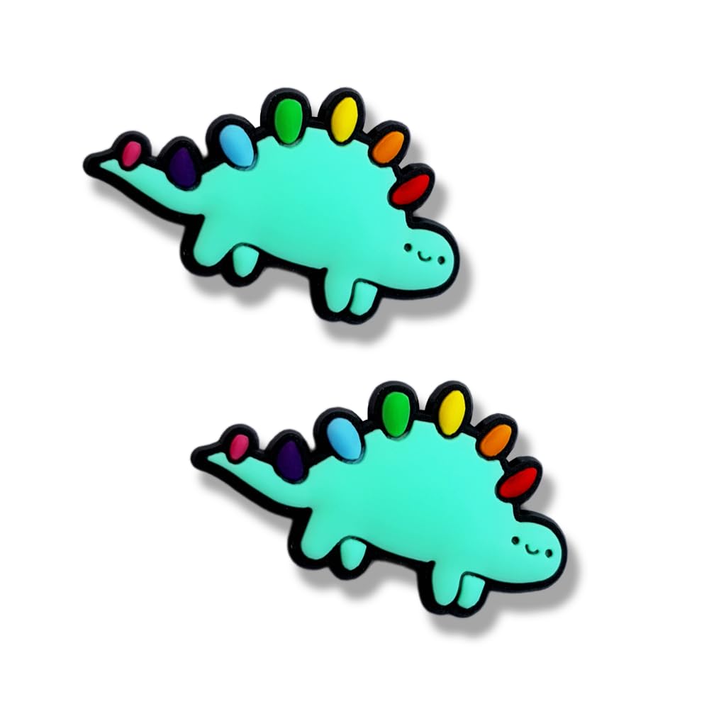 TCHARIRY Rainbow Dinosaur Shoe Charms - Cute Animal Decoration Charms Gift for Boys Kids Teens and Adults - Set of 2