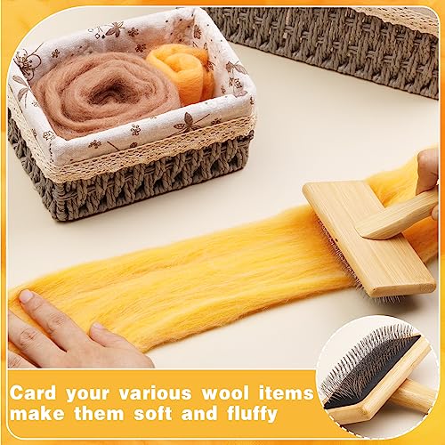 Image of kdafio 2 Pcs Wooden Wool Carders, Wool Carder Brush for Wool Needle Felting Brush Wool Carders Needle Felting with Needle Leather Finger Protector for DIY Projects