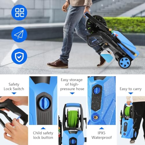 Image of Electric Pressure Washer 5000 PSI 2.8 GPM High Power Washer with 33ft Pressure Hose, 4 Nozzle and Foam Cannon, for Home, Cars, Fences, Patio (Light Blue)