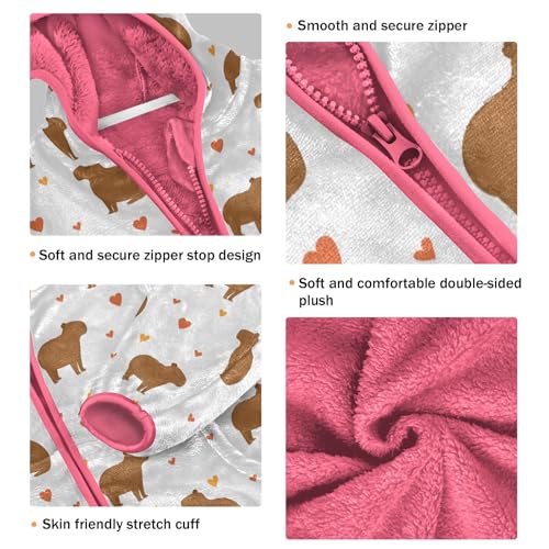 Cartoon Capybara Toddler Fleece Jacket Baby Girls Hooded Zipper Long Sleeve Thick Warm Outerwear 3-10 Years3