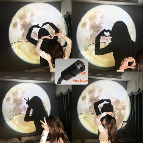 Image of USB Powered Moon and Earth Projector Light Lamp, Atmosphere Night Light Projector with Tripod Stand, Gift for Kids Couples Room Wall Ceiling Decor