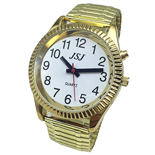 VISIONU Orologio parlante analogico con allarme annuncio di ora e data in francese per ciechi e persone ipovedenti, colore oro, Bracciale