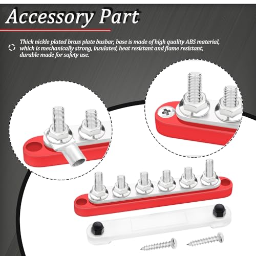 maierke 250A Bus Bar 12V Marine 6 x 5/16" (M8) Terminal Studs 12V-48V Power Distribution Block with Cover,with 6PCS Battery Lugs and 6PCS Heat Shrink Tubing Busbar for Boat Automotive Car by maierke - Image 7