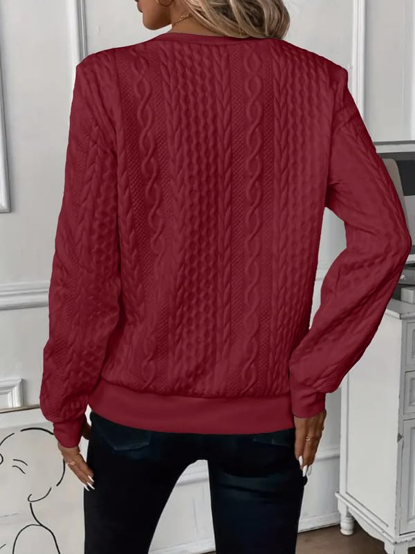 Sweatshirts Femme Demi-Fermeture Éclair Sweat sans Capuche Casual T-Shirts Manches Longues Chic Texture Torsadée Haut Décontracté Élégant Automne Pull pour Tous Les Jours Sportwear