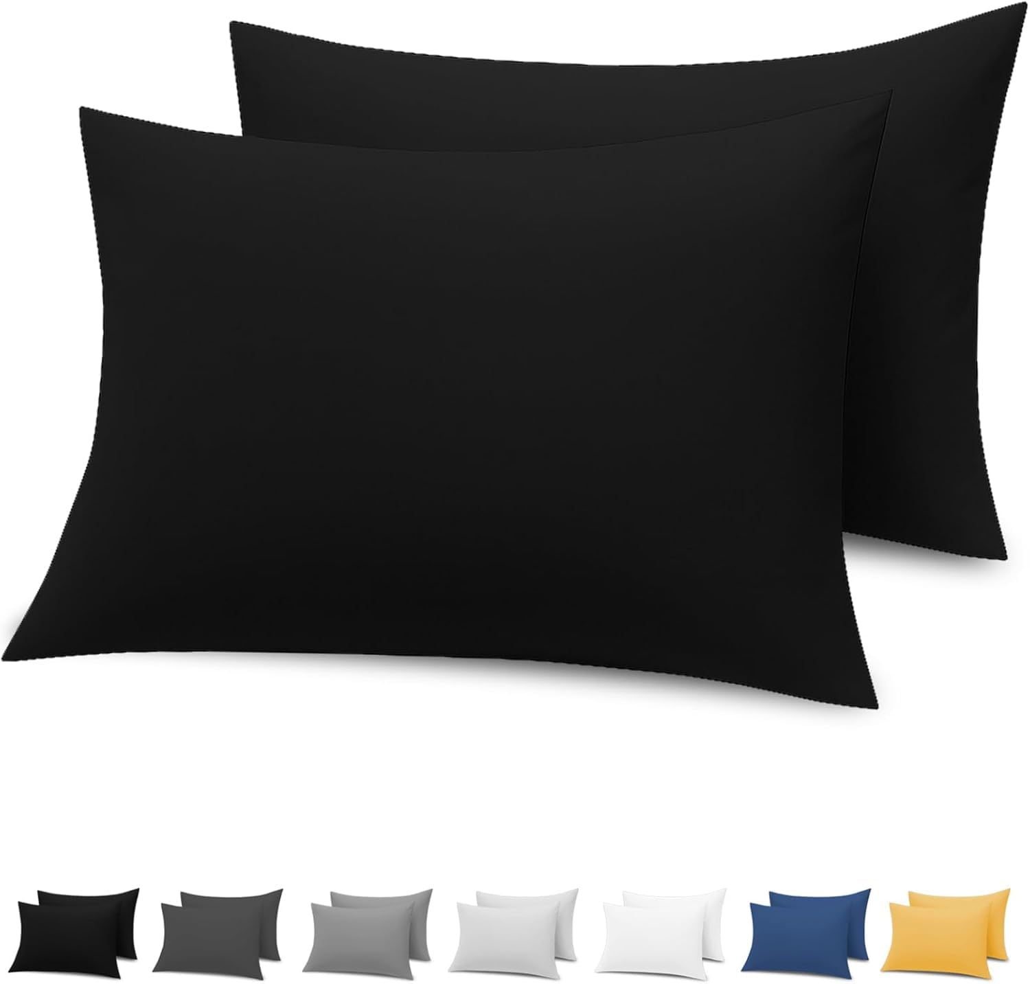 Lazzaro Pillow Cases 4 Pack - Brushed Microfiber Pillowcases - Ultrasoft Hypoallergenic Pillowcases 4 Pack With Envelope Closure - Non Iron Breathable Black Pillow Covers (50 x 75 cm)
