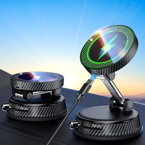 ALAFLY 15W Fast Charging Car Phone Holder, [Strong Magnetic & Upgraded Vacuum Suction Cup] 360° Rotation Auto Phone Holder, Car Mount Wireless Charger for Magsafe iPhone 17-12 Series