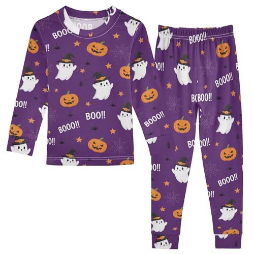 Pajama Sets Long Sleeve Halloween Ghosts Pumpkins Pattern Soft Comfy Sleepwear 2 Piece PJS 3-8T