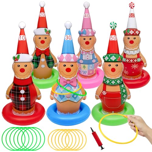 6 Pack Christmas Ring Toss Games, Gingerbread Man Inflatable Ring Toss Game,Christmas Party Games for Kids,Adults,Family,Indoor Outdoor Game Garden Toys Gifts
