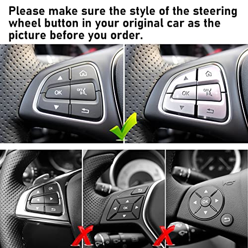 Image of Moonlinks Steering Wheel Button Trim Sticker Compatible with Mercedes Benz C V GLC Class W205 X253,Steering Wheel Button lnner Decoration Cover 12PCS,Chromed-Silver(Model A)