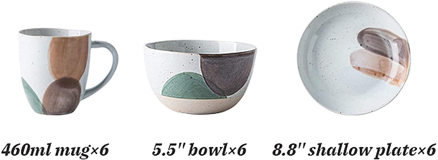 Zestaw obiadowy, zestawy porcelanowej zastawy stołowej, miski i talerze do steków | 18-częściowy zestaw obiadowy Retro Ceramics na prezenty ślubne, przybory kuchenne