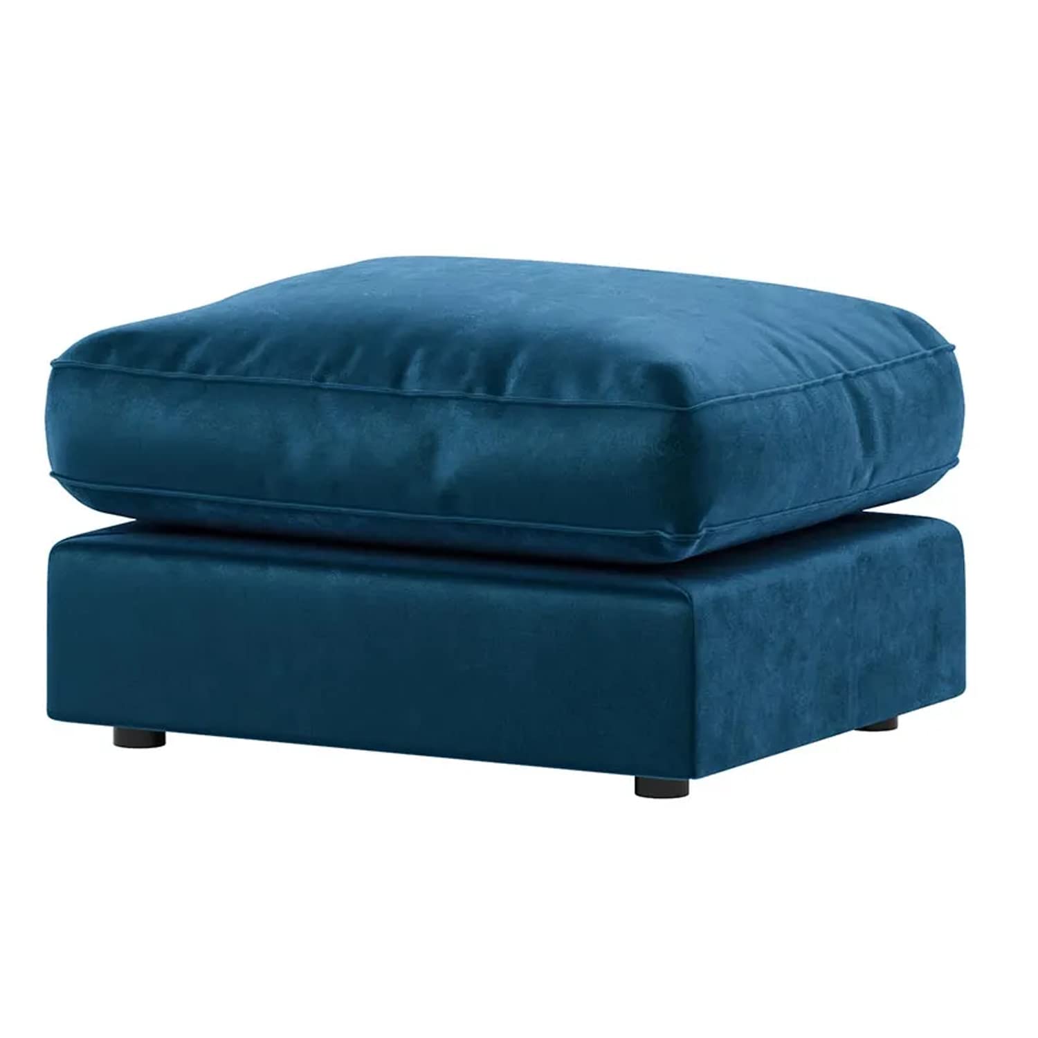 Furnishings For Less UK New Brooklyn Plush Velvet BlueFootstool Pouffe Sofa Accessory Foot Rest Living Room (Blue, Footstool)